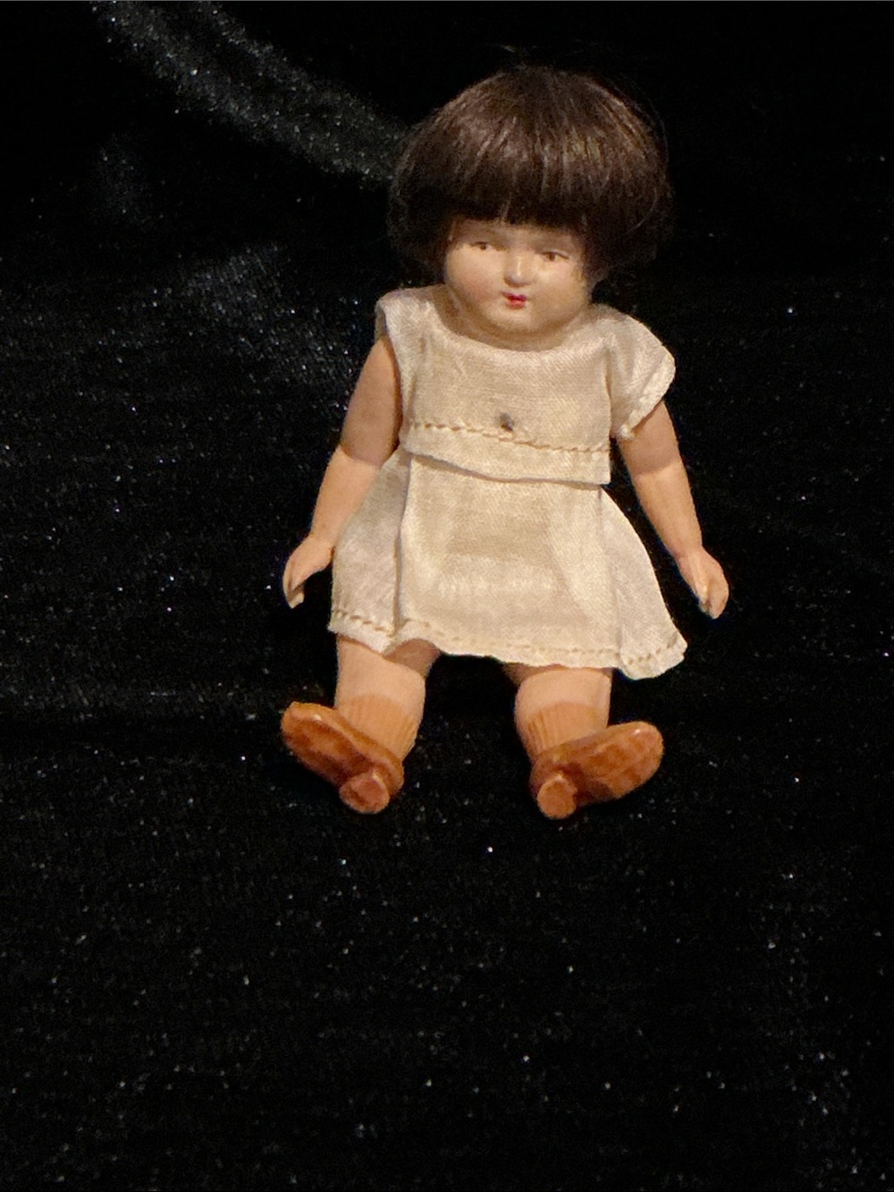 Vintage Small Bisque Doll in White Dress - Picture 3 of 6